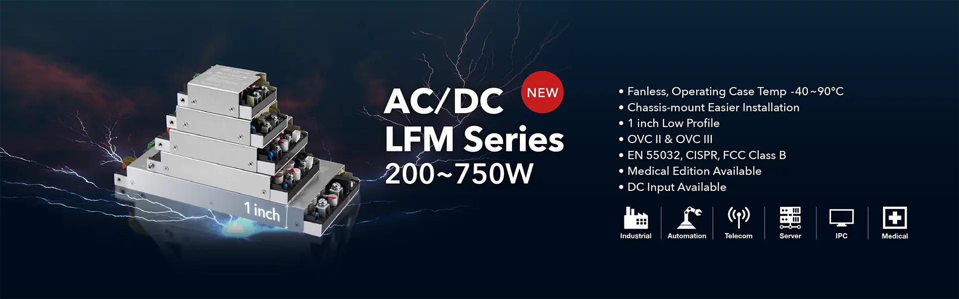 ac-dc rugged 1 Inch low profile power
